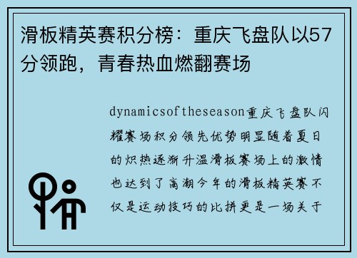 滑板精英赛积分榜：重庆飞盘队以57分领跑，青春热血燃翻赛场