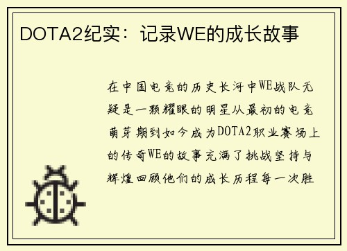 DOTA2纪实：记录WE的成长故事