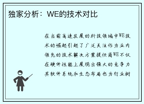独家分析：WE的技术对比