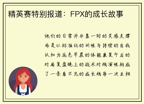 精英赛特别报道：FPX的成长故事