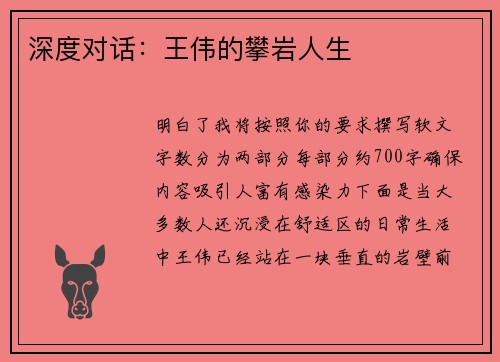 深度对话：王伟的攀岩人生